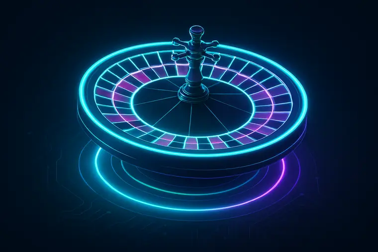 Neon artwork for Quantum Roulette, an original free-to-play game on SpinCrypto World.